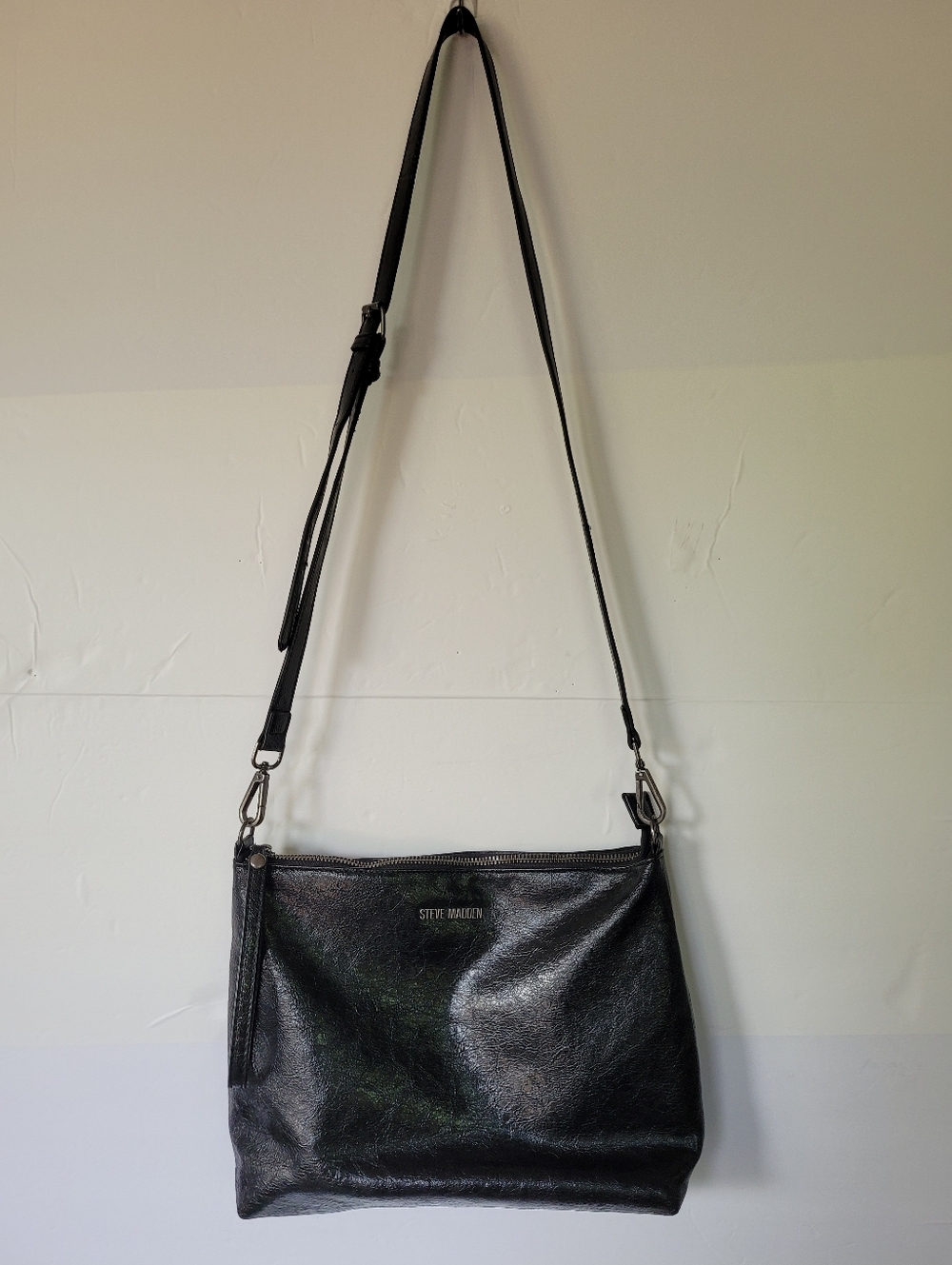 Steve Madden Black Shiny Leather Crossbody Bag